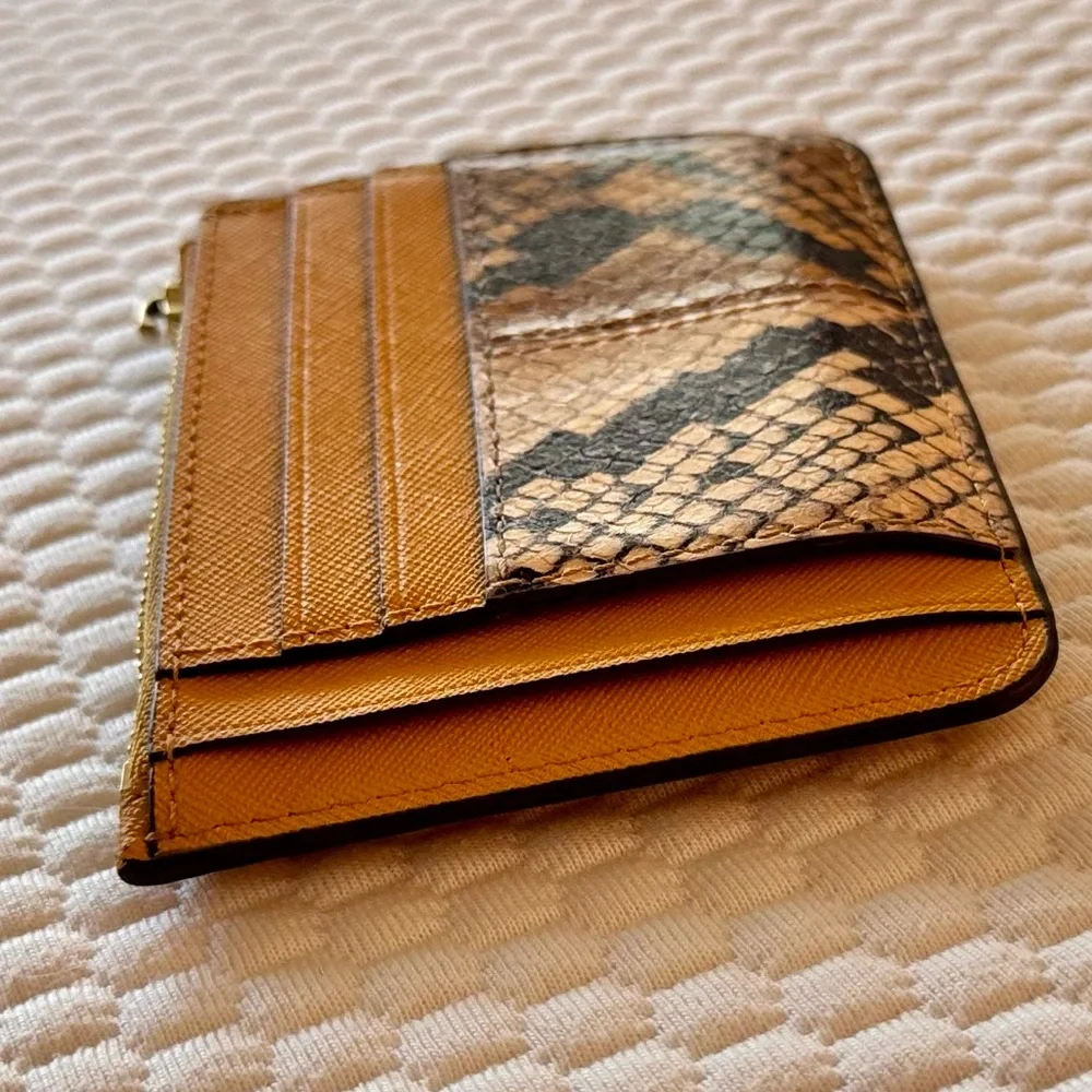 TORY BURCH Mustard Yellow & Snakeskin Card Holder Zipper Wallet